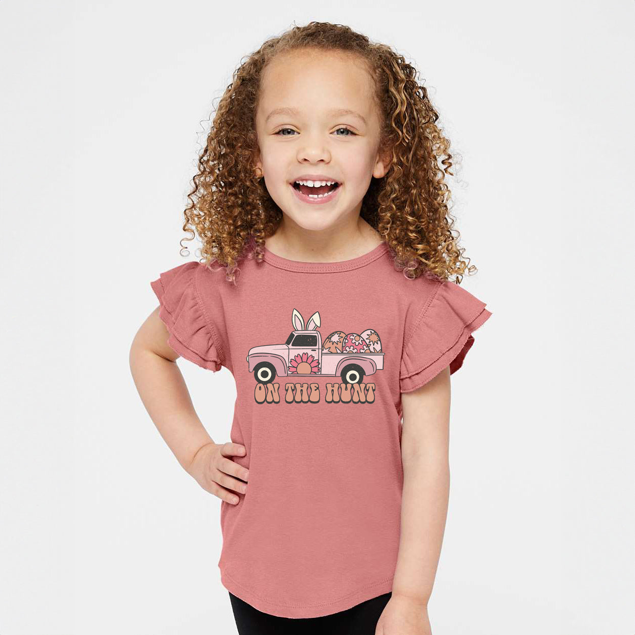 On The Hunt Truck Pink | Toddler Graphic Flutter Sleeve Tee