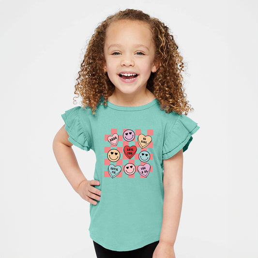 Candy Heart Smile Solid | Toddler Graphic Flutter Sleeve Tee