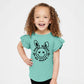 Don't Worry Be Hoppy Smiley Bunny | Toddler Graphic Flutter Sleeve Tee