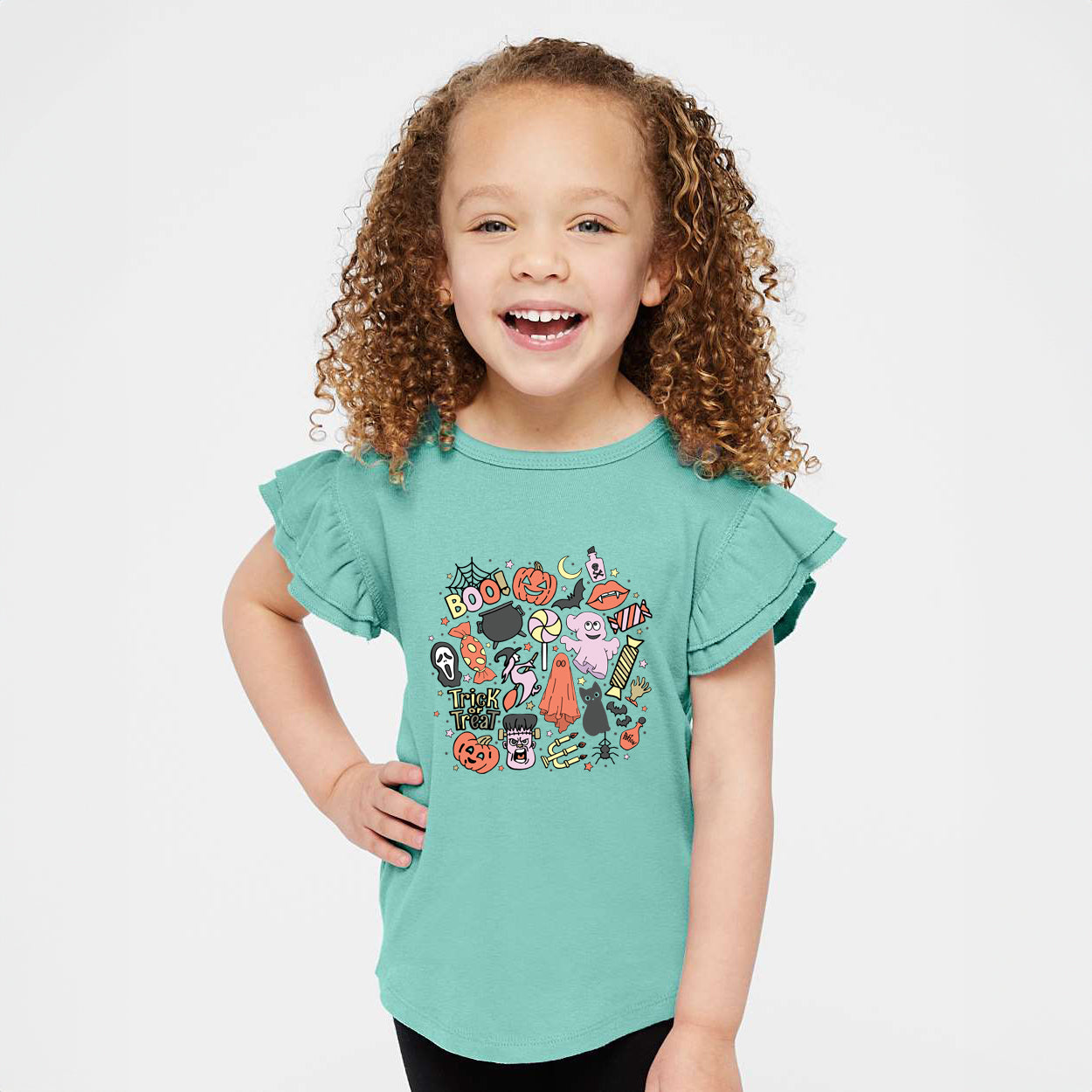 Halloween Doodle Collage | Toddler Graphic Flutter Sleeve Tee