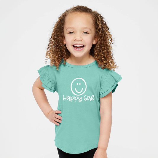 Happy Girl Smiley Face | Toddler Graphic Flutter Sleeve Tee