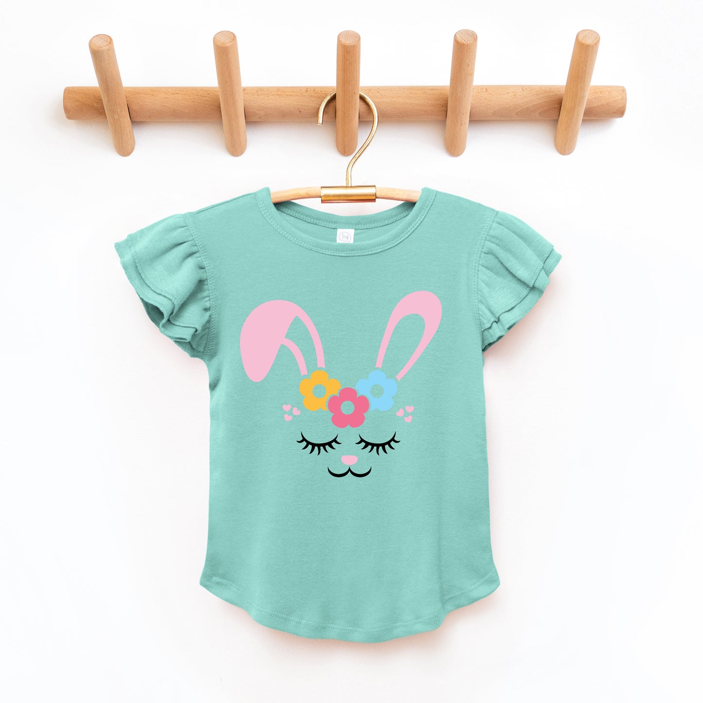 Bunny Face With Flowers | Toddler Graphic Flutter Sleeve Tee