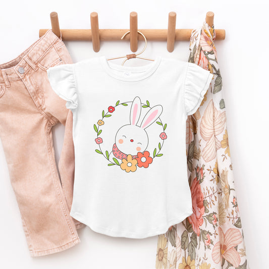 Easter Bunny Flower Wreath | Toddler Graphic Flutter Sleeve Tee