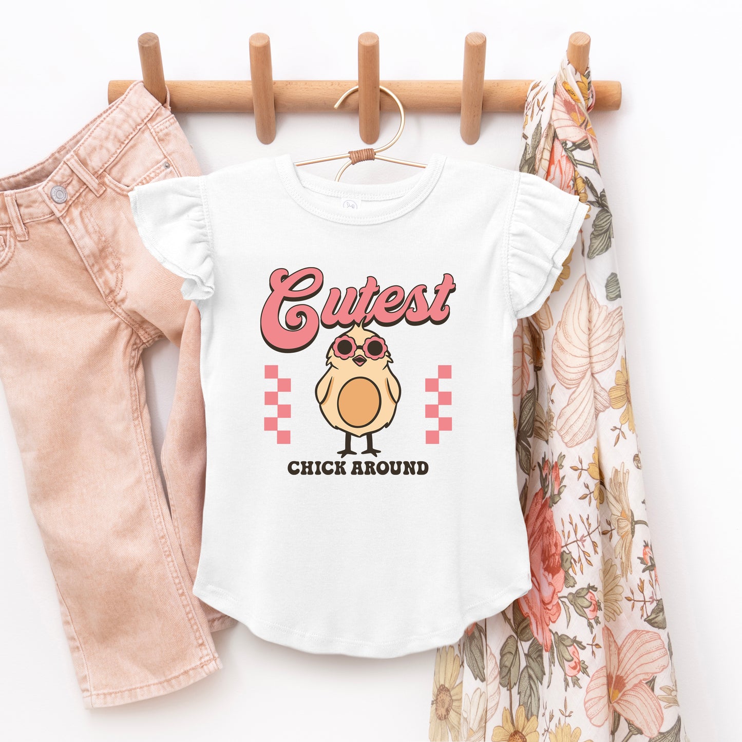 Cutest Chick Around | Toddler Graphic Flutter Sleeve Tee