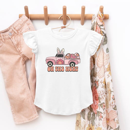 On The Hunt Truck Pink | Toddler Graphic Flutter Sleeve Tee