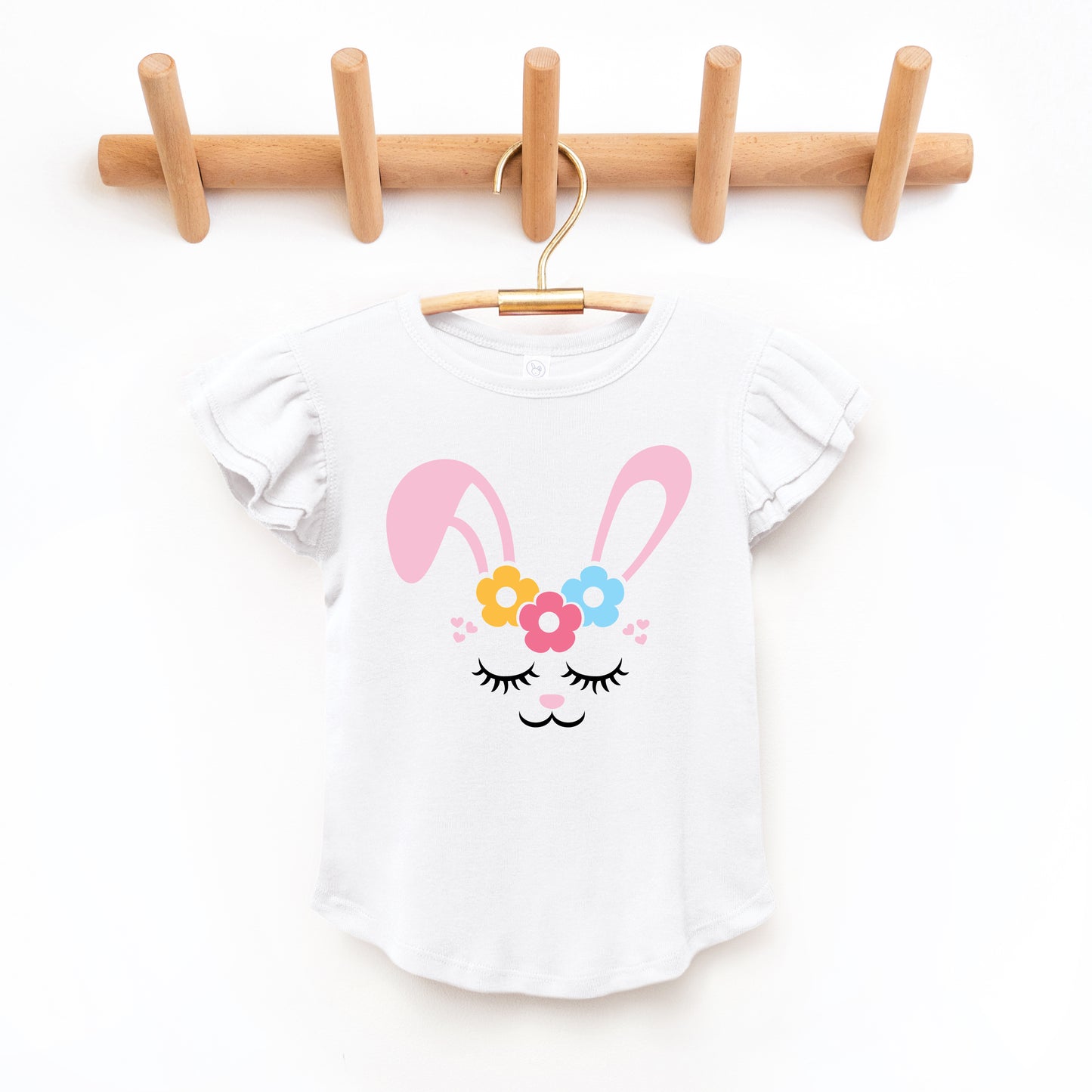 Bunny Face With Flowers | Toddler Graphic Flutter Sleeve Tee