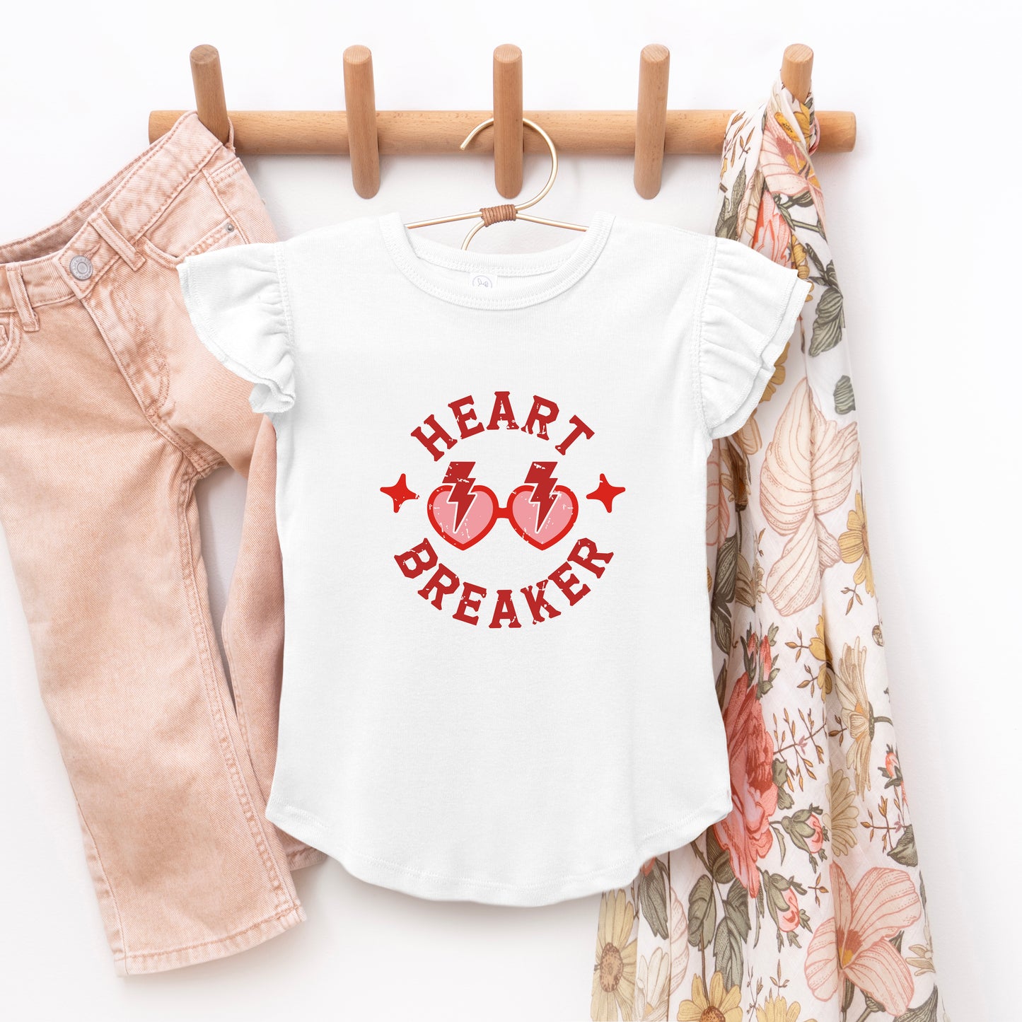 Heart Breaker Sunglasses | Toddler Graphic Flutter Sleeve Tee