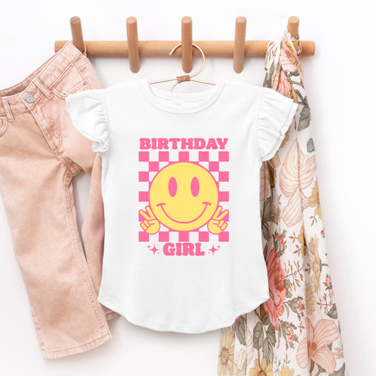 Birthday Girl Checkered | Toddler Graphic Flutter Sleeve Tee