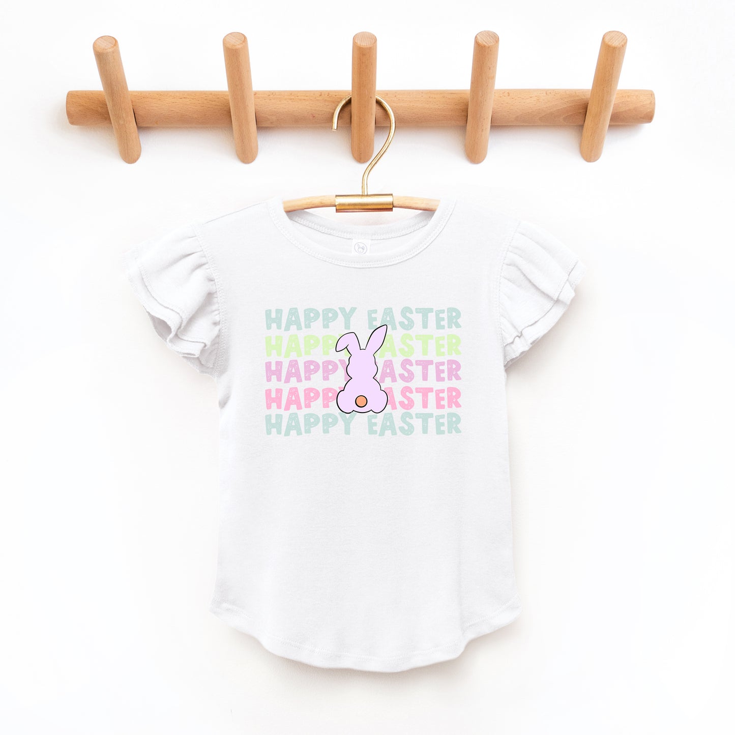 Pastel Happy Easter Stacked | Toddler Graphic Flutter Sleeve Tee