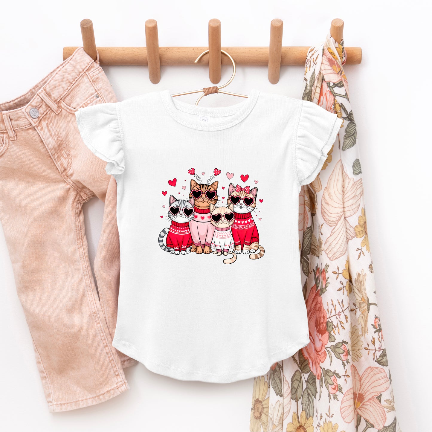 Valentine Kittens | Toddler Graphic Flutter Sleeve Tee