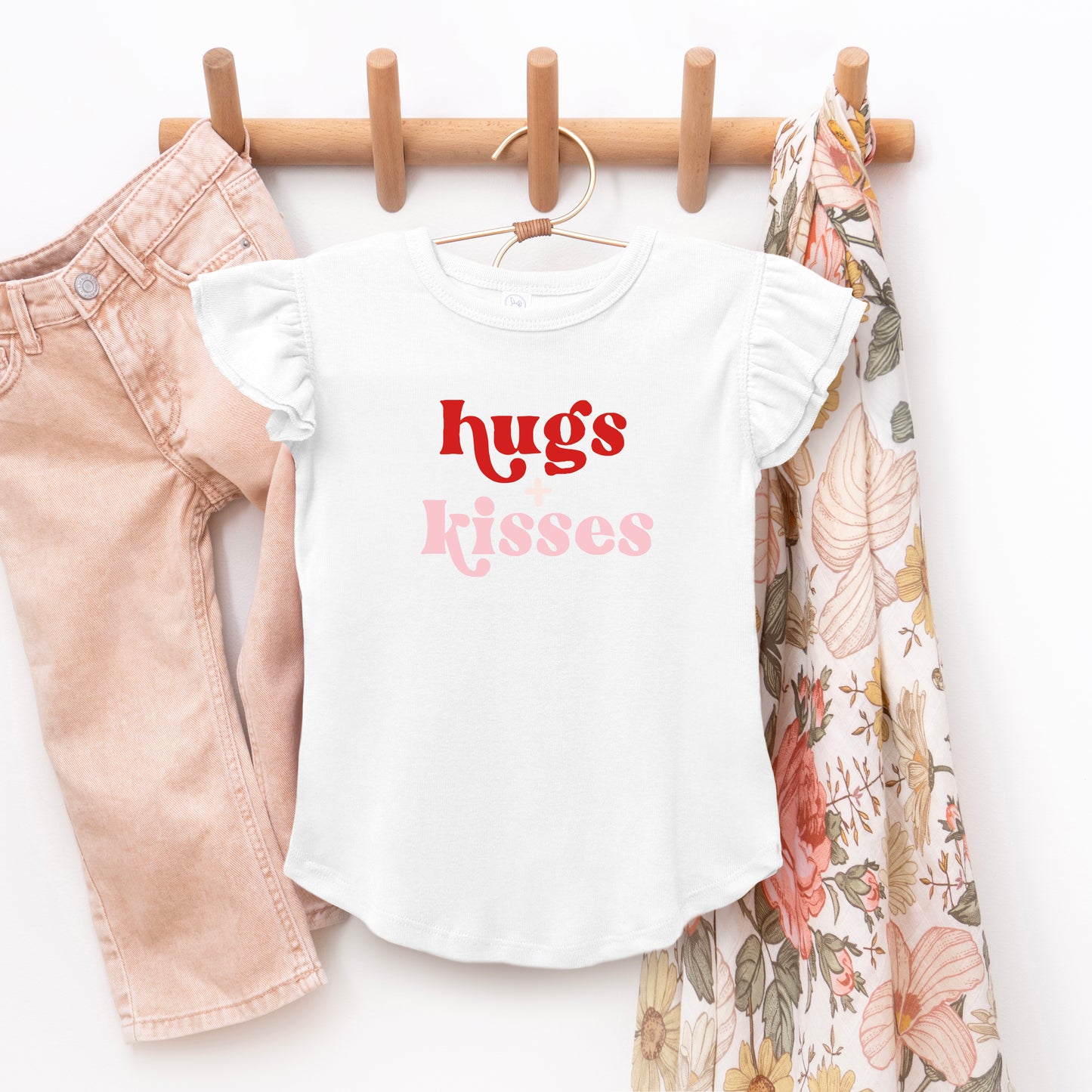 Hugs And Kisses | Toddler Graphic Flutter Sleeve Tee