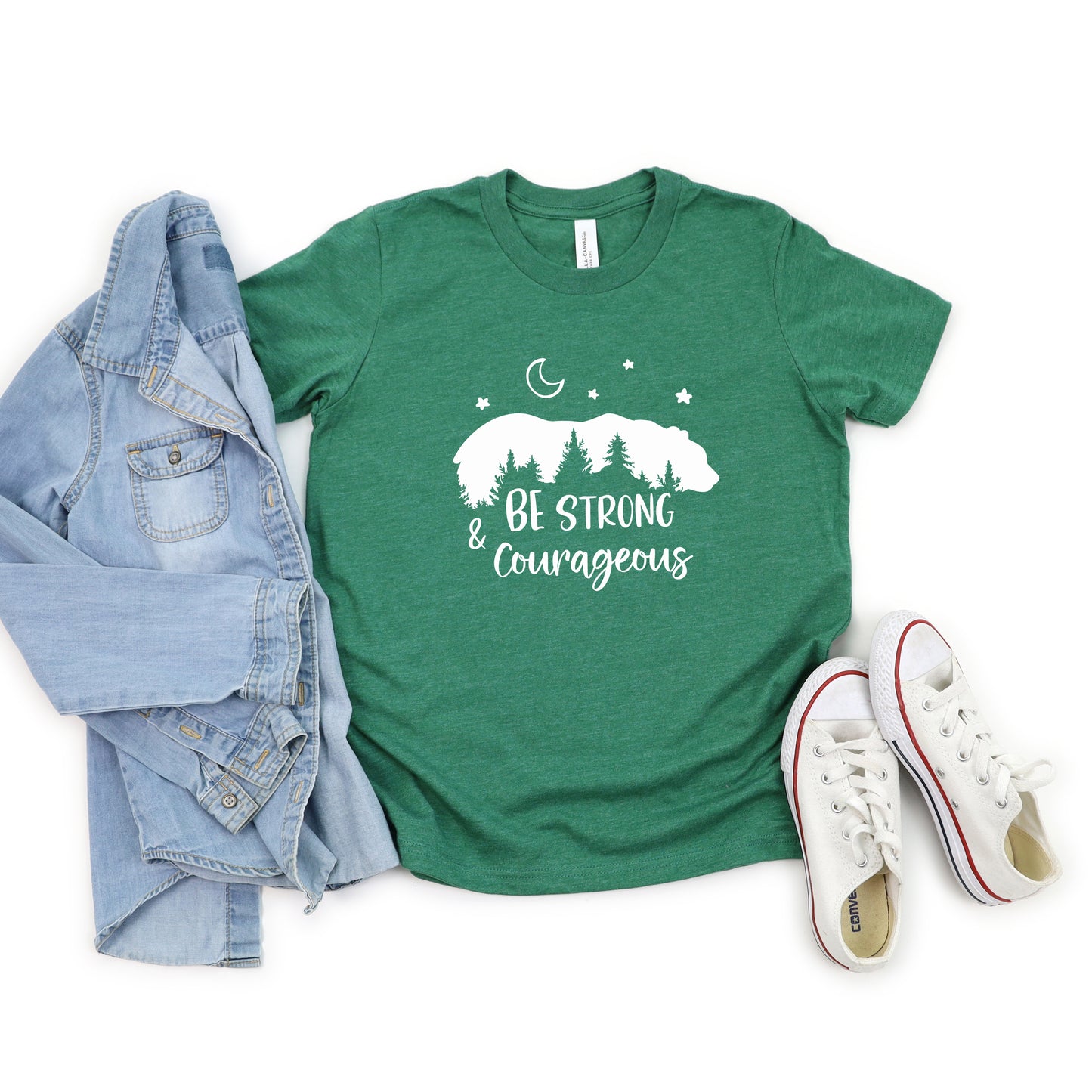 Be Strong And Courageous Bear Trees | Youth Graphic Short Sleeve Tee