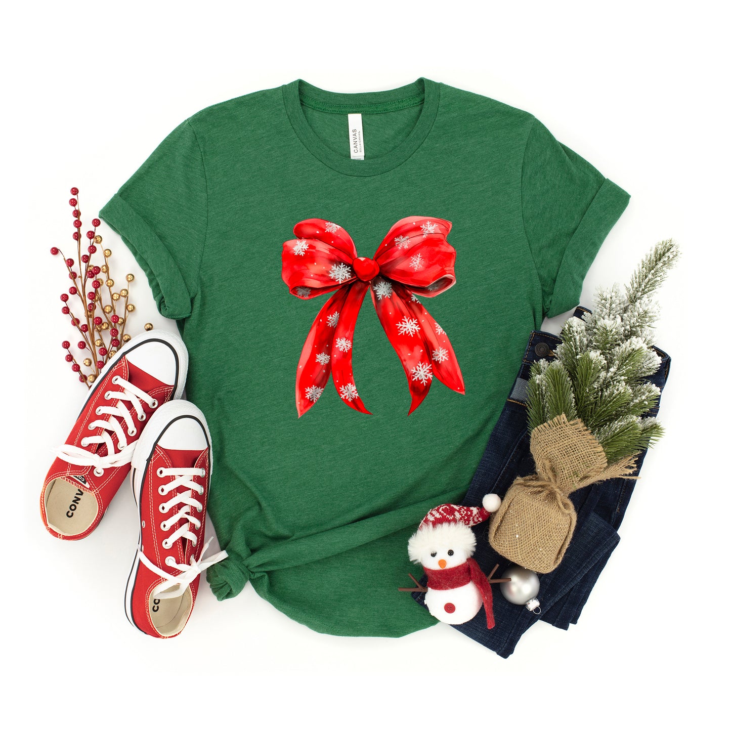 Coquette Christmas Snowflake Bow | Youth Graphic Short Sleeve Tee