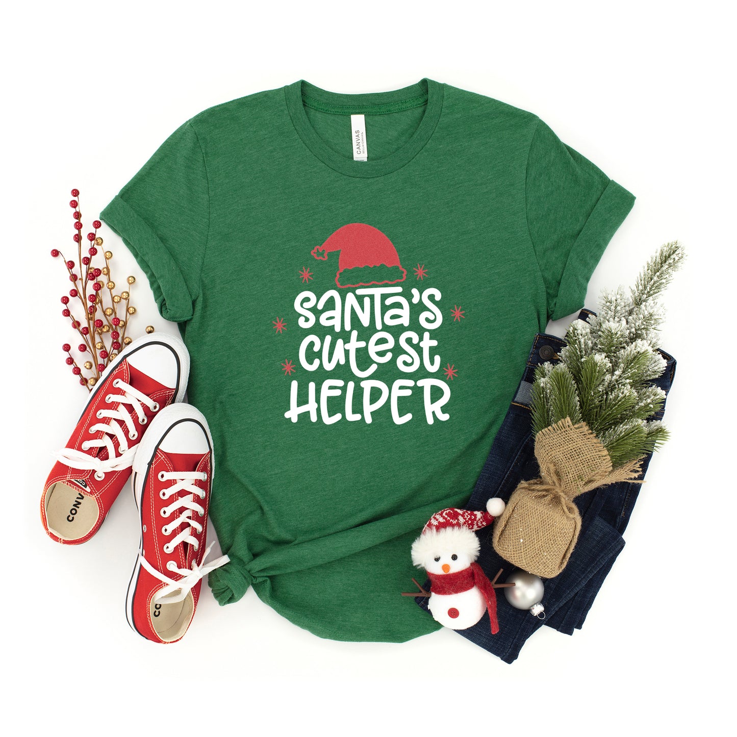 Santa's Cutest Helper Glitter | Youth Graphic Short Sleeve Tee