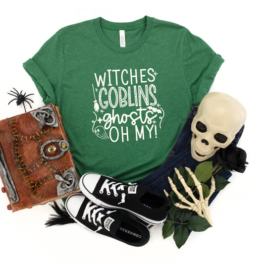 Witches Goblins Ghosts Puff Print | Youth Graphic Short Sleeve Tee