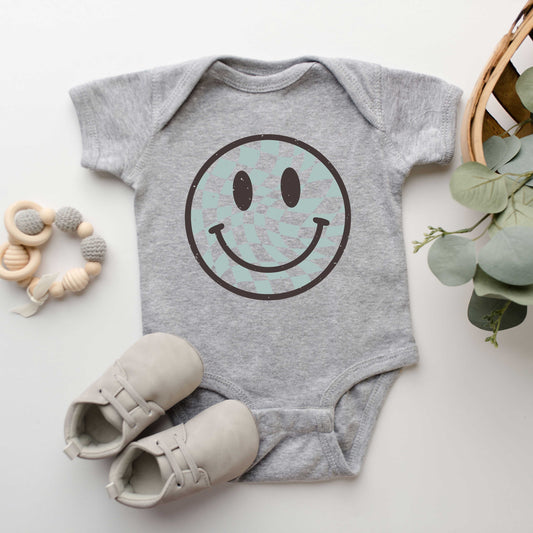 Checker Board Smiley Face | Baby Graphic Short Sleeve Onesie