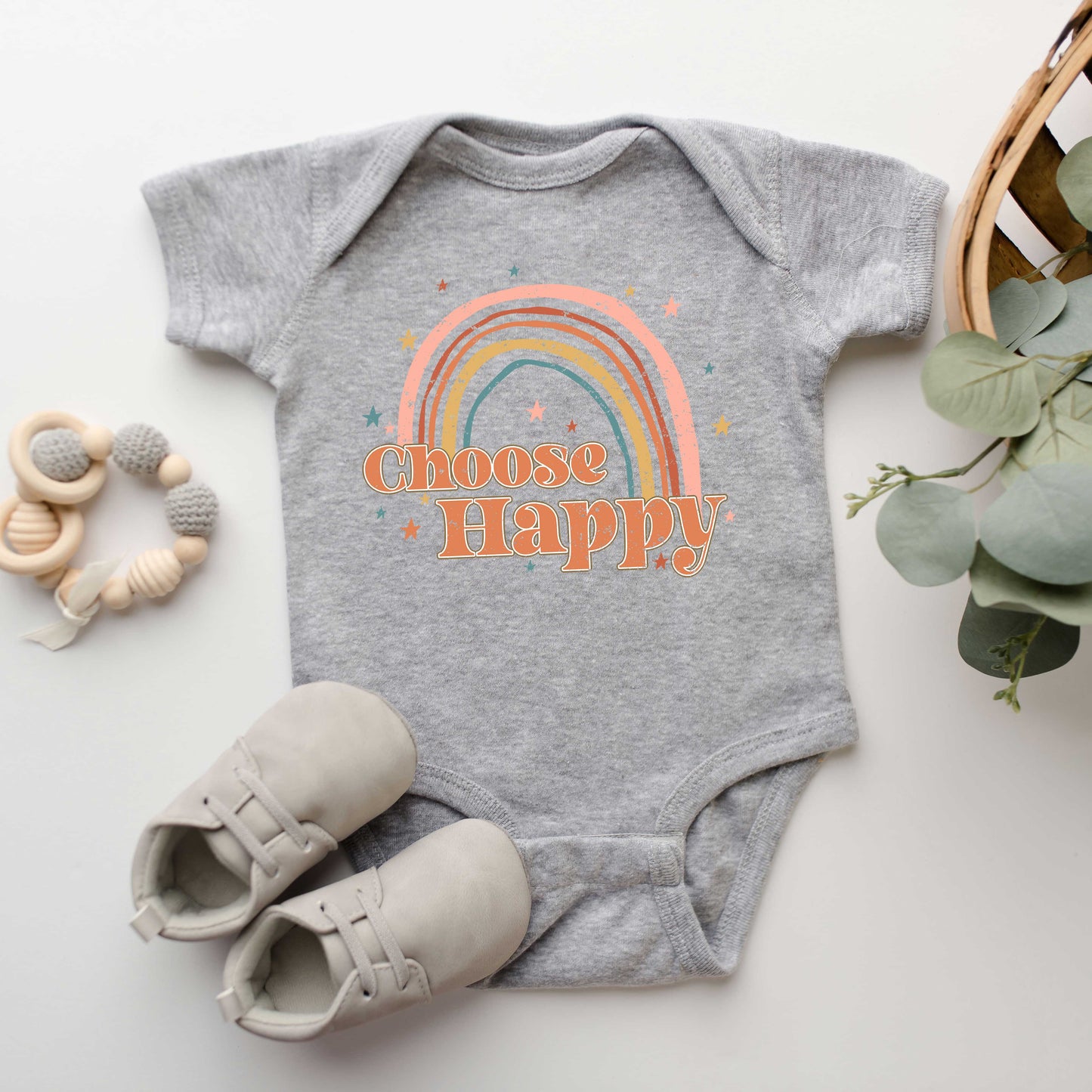 Choose Happy Rainbow | Baby Graphic Short Sleeve Onesie