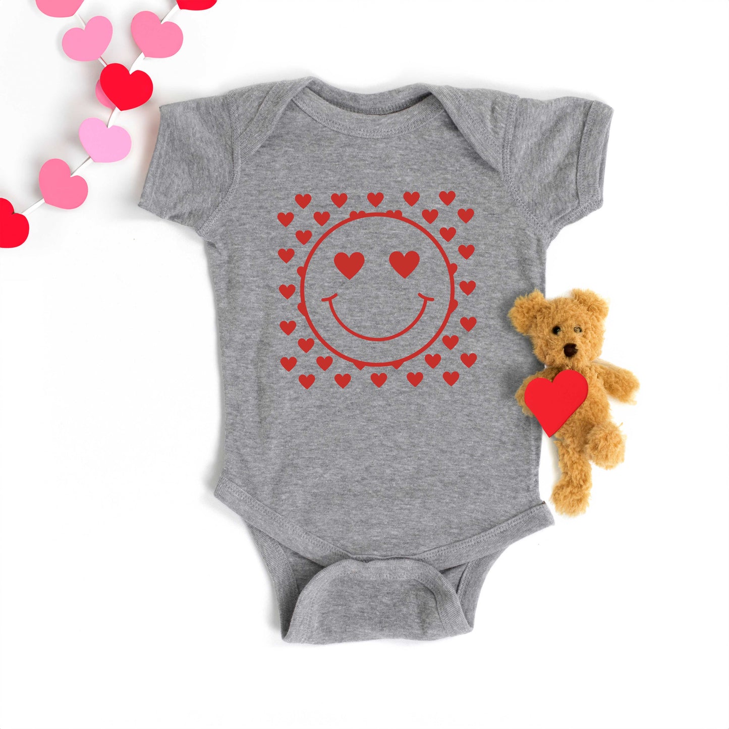 Smiley Face Hearts | Baby Graphic Short Sleeve Onesie