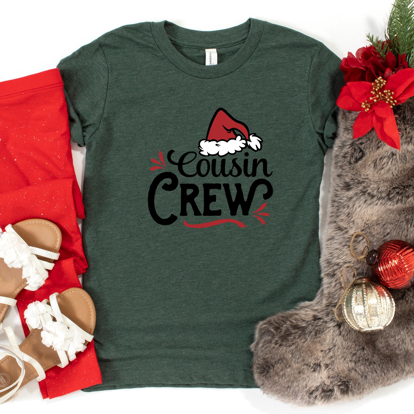 Cousin Crew Santa Hat | Youth Graphic Short Sleeve Tee