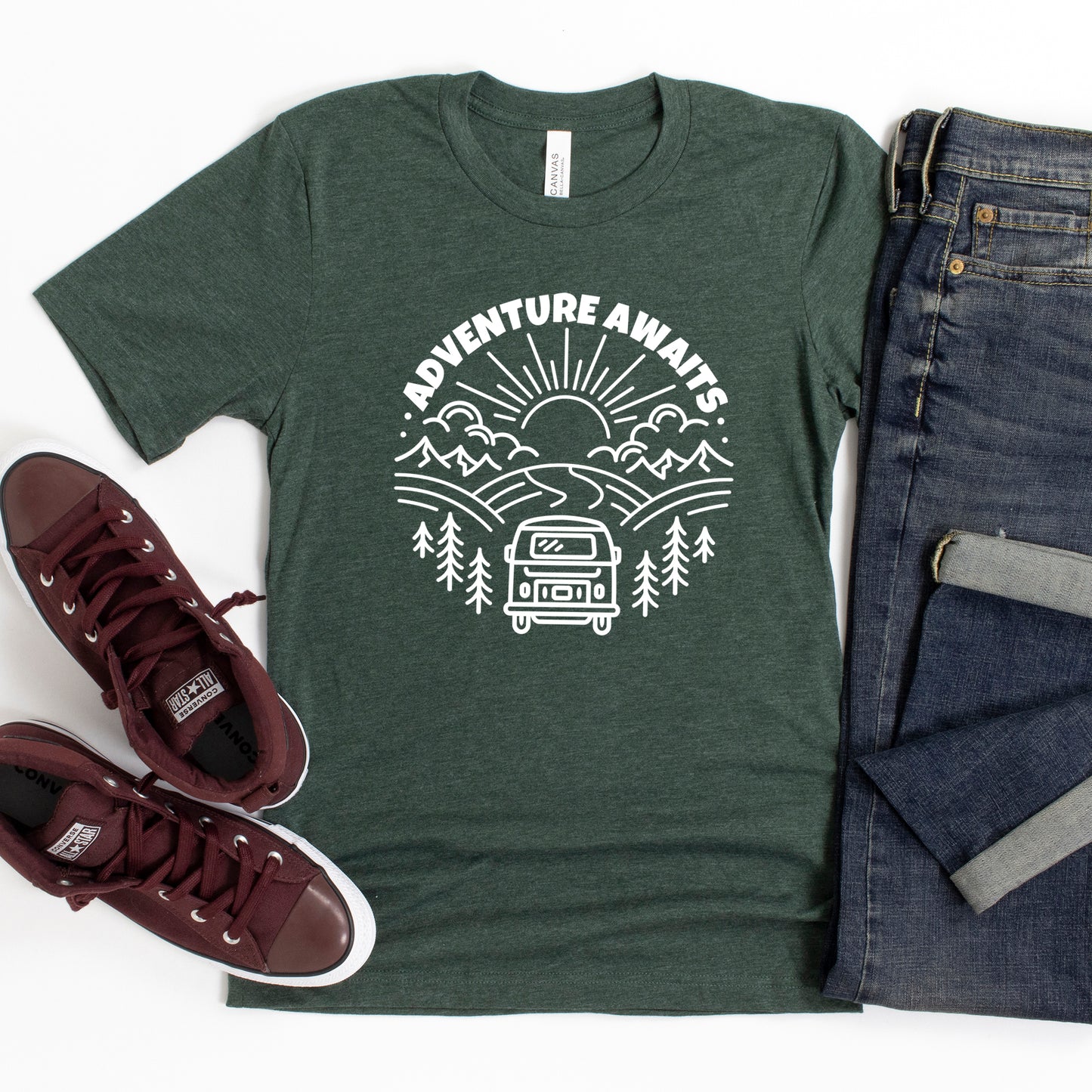 Adventure Awaits Landscape Circle With Van | Youth Graphic Short Sleeve Tee