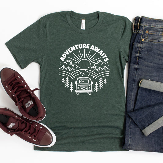 Adventure Awaits Landscape Circle With Van | Toddler Graphic Short Sleeve Tee