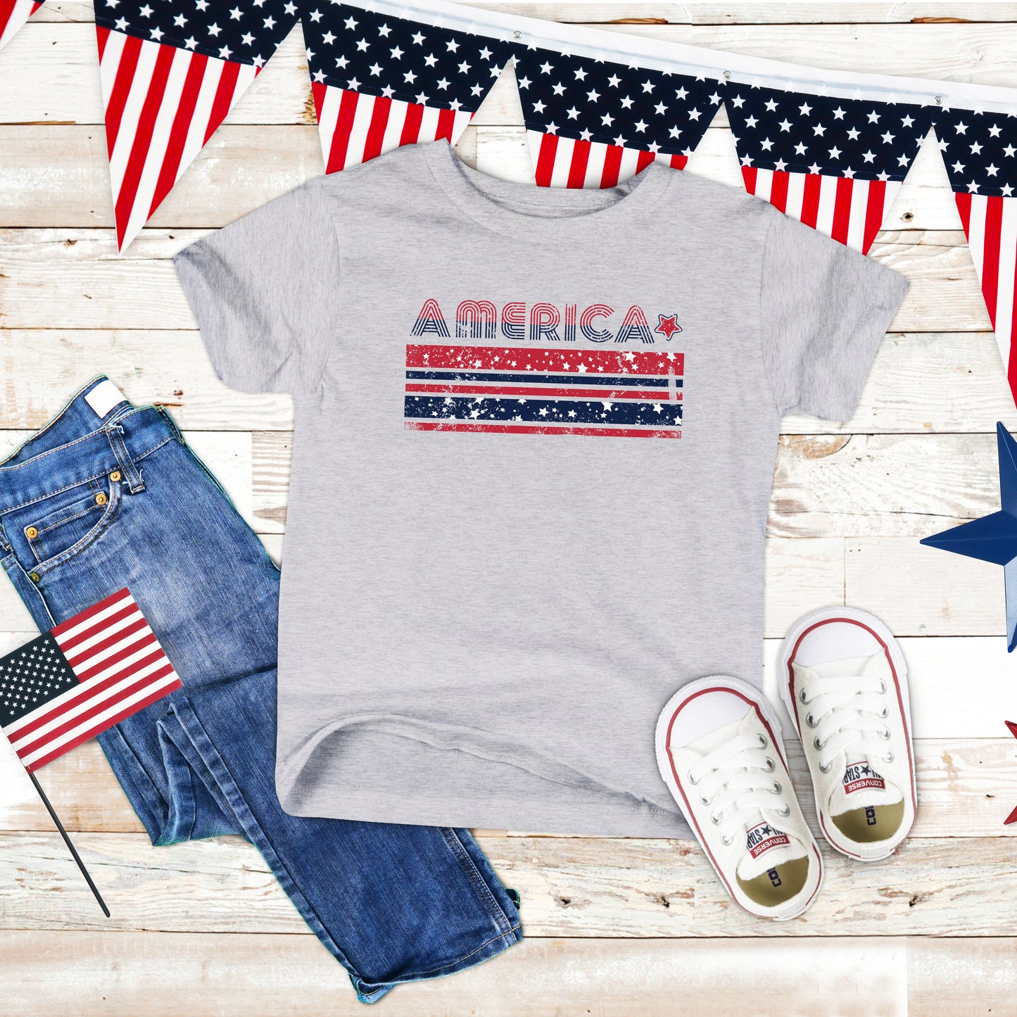 America With Stars And Stripes | Toddler Graphic Short Sleeve Tee