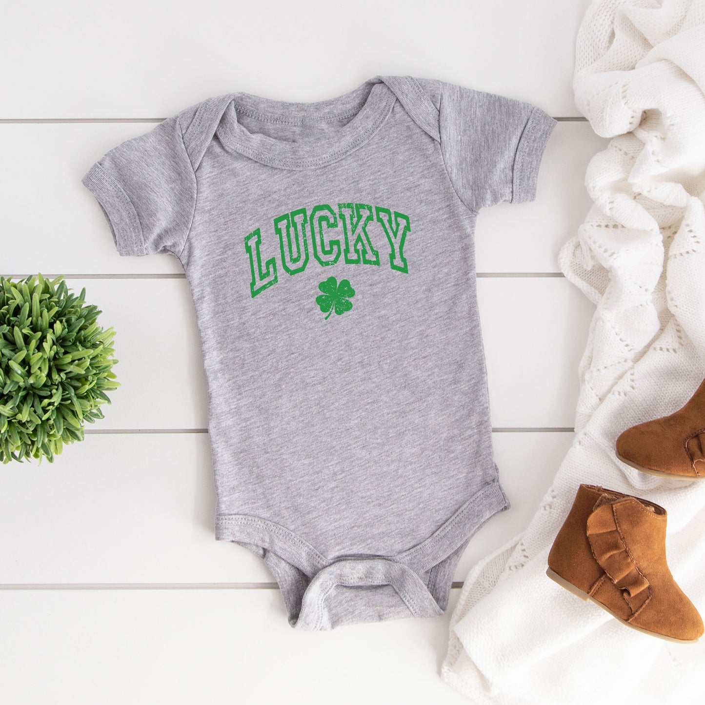 Lucky Clover Distressed | Baby Graphic Short Sleeve Onesie