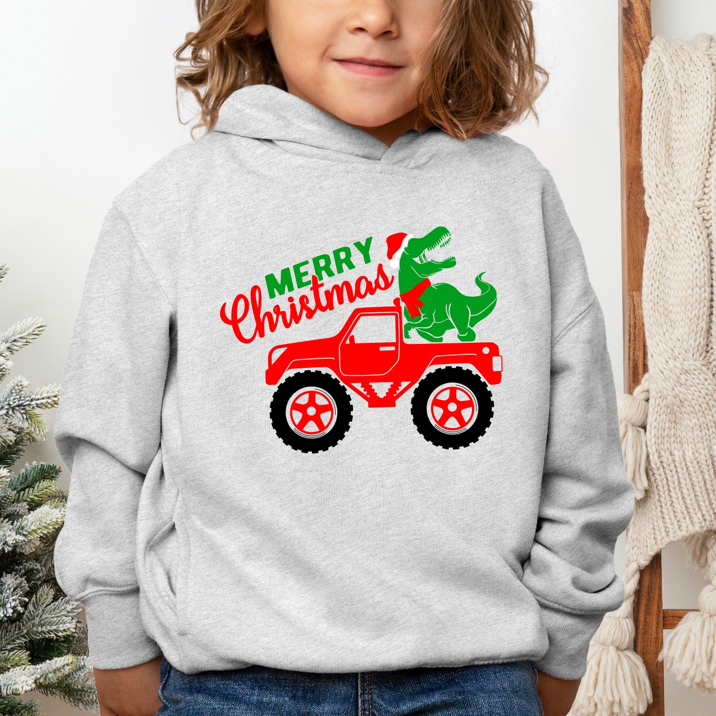 Christmas Dino Truck | Toddler Graphic Hoodie