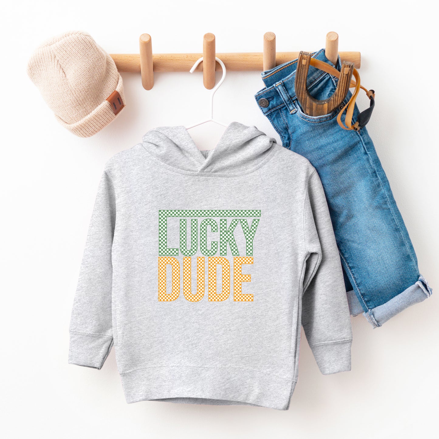 Block Checkered Lucky Dude | Toddler Graphic Hoodie