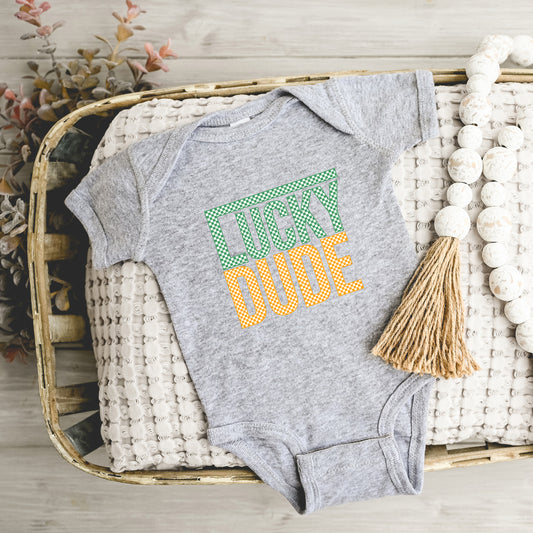 Block Checkered Lucky Dude | Baby Graphic Short Sleeve Onesie
