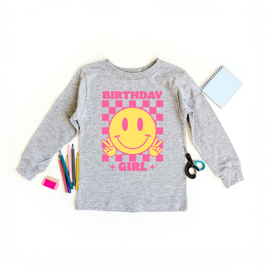 Birthday Girl Checkered | Toddler Graphic Long Sleeve Tee