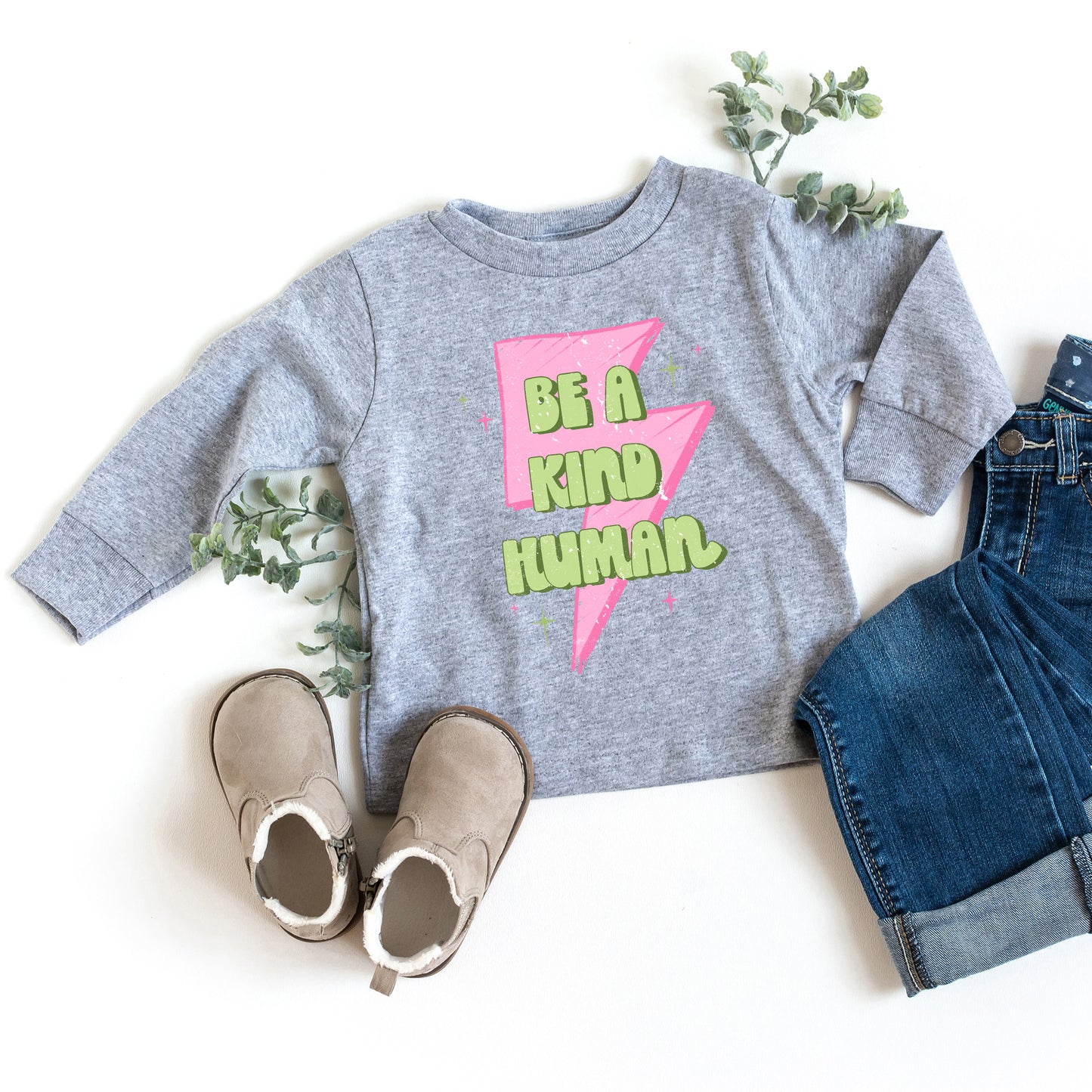 Be A Kind Human Lightning Bolt | Toddler Graphic Long Sleeve Tee