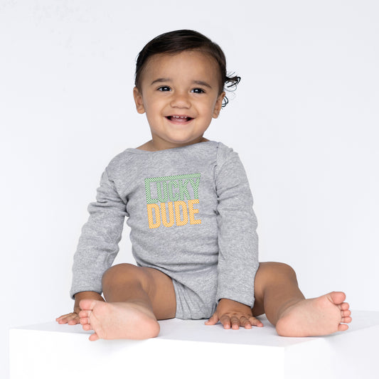 Block Checkered Lucky Dude | Baby Graphic Long Sleeve Onesie