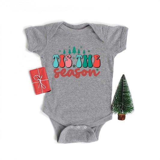 Retro Tis The Season Trees | Baby Graphic Short Sleeve Onesie