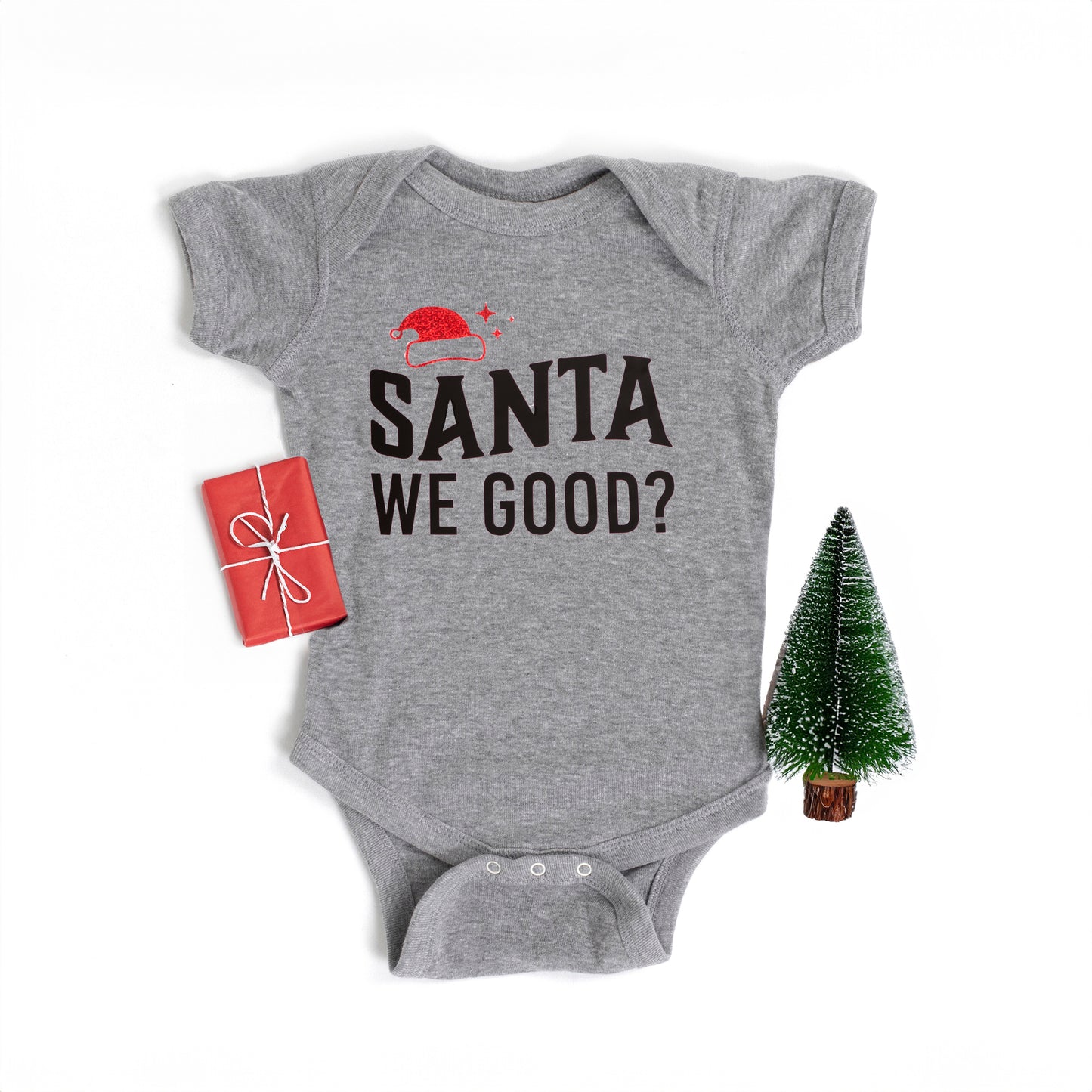 Santa We Good Glitter | Baby Graphic Short Sleeve Onesie