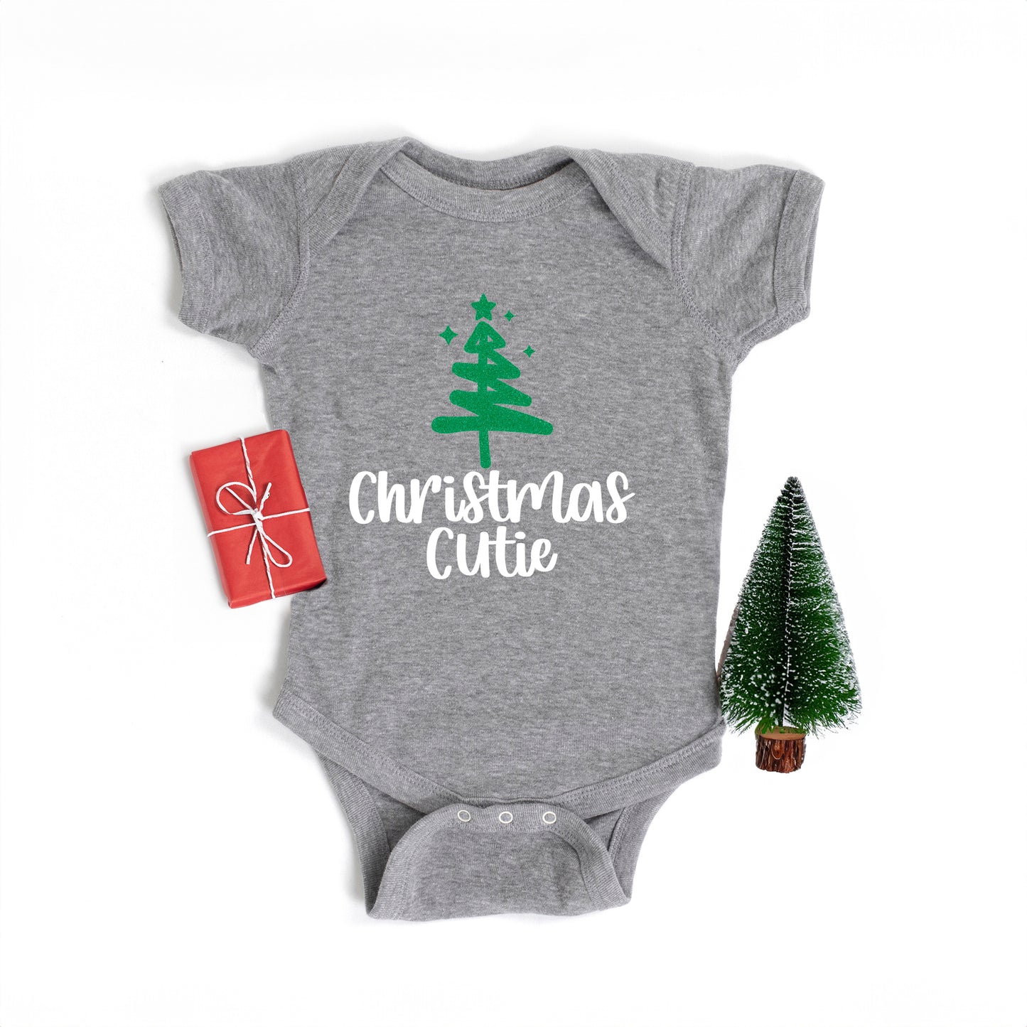 Christmas Cutie Tree Glitter | Baby Graphic Short Sleeve Onesie