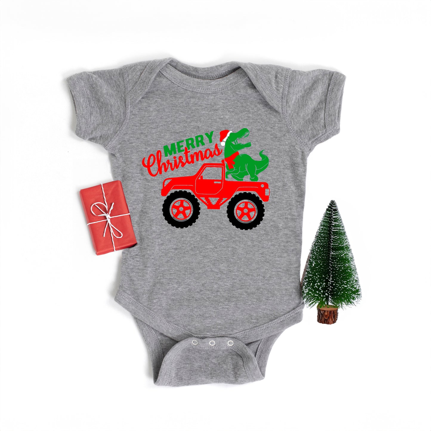 Christmas Dino Truck | Baby Graphic Short Sleeve Onesie