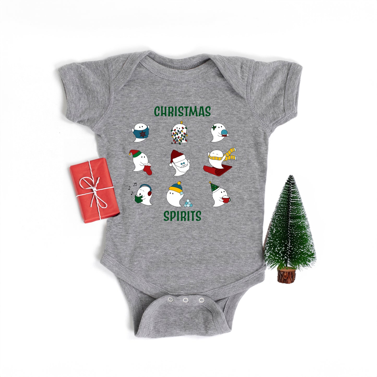 Christmas Spirits Green Words | Baby Graphic Short Sleeve Onesie