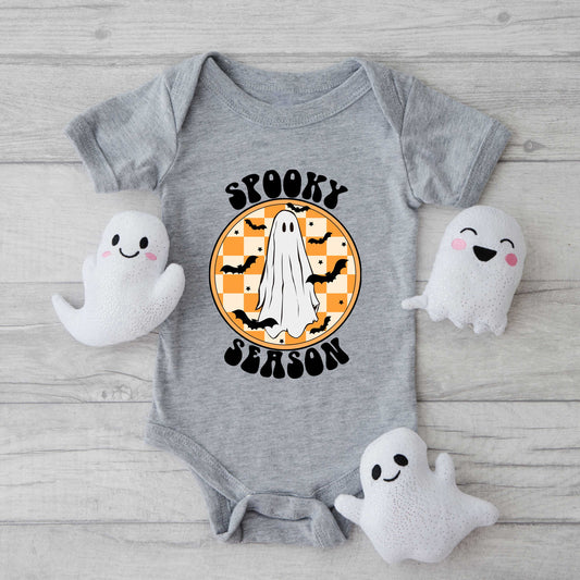 Spooky Season Checkered Ghost | Baby Graphic Short Sleeve Onesie