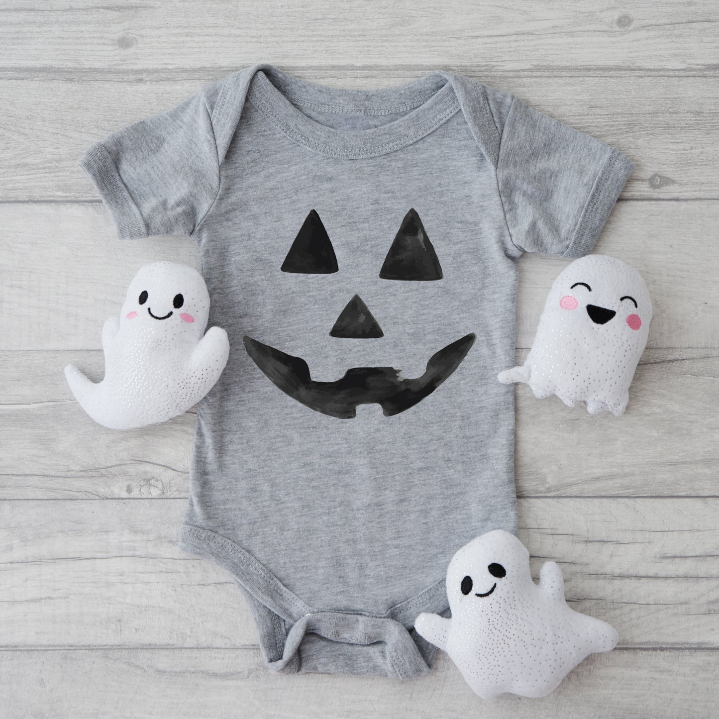 Watercolor Jack-O-Lantern Face | Baby Graphic Short Sleeve Onesie