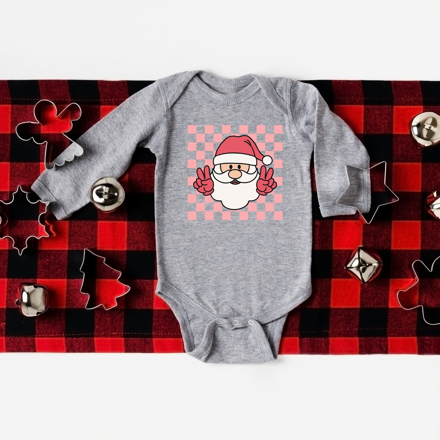 Checkered Santa | Baby Graphic Long Sleeve Onesie