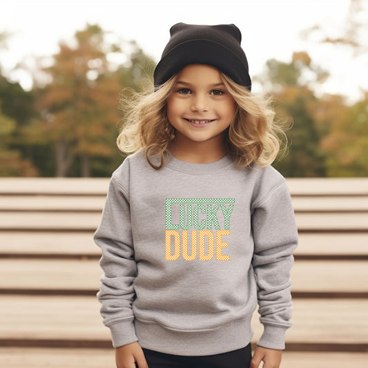 Block Checkered Lucky Dude | Toddler Graphic Sweatshirt