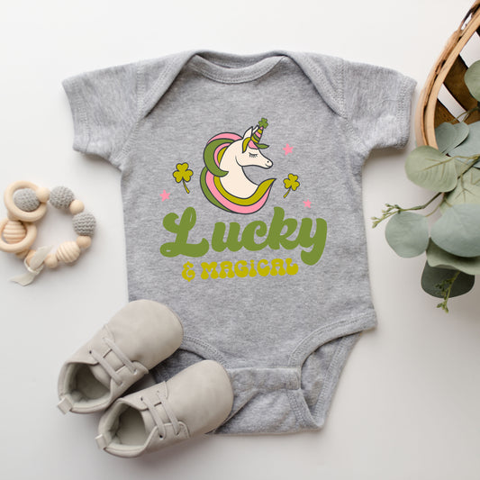 Lucky Magical Unicorn | Baby Graphic Short Sleeve Onesie