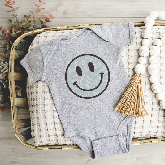 Checker Board Smiley Face | Baby Graphic Short Sleeve Onesie