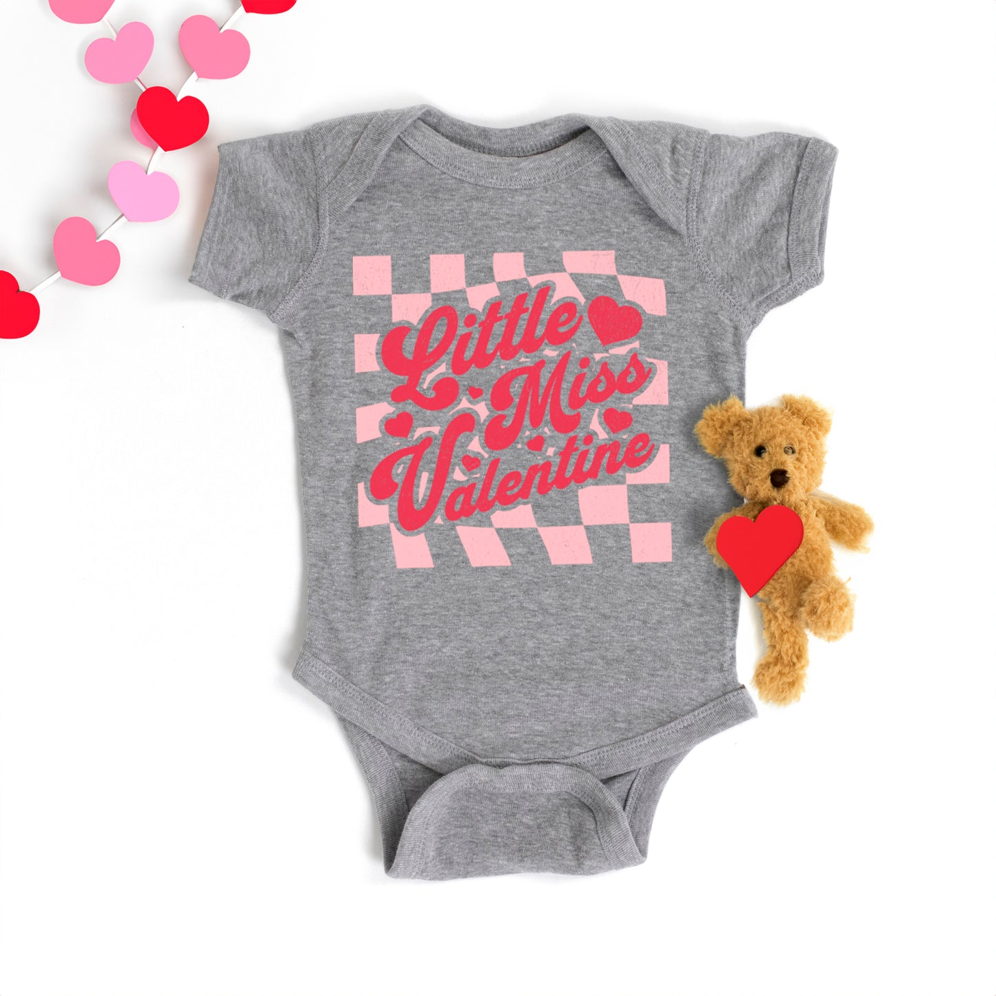 Checkered Little Miss Valentine | Baby Graphic Short Sleeve Onesie