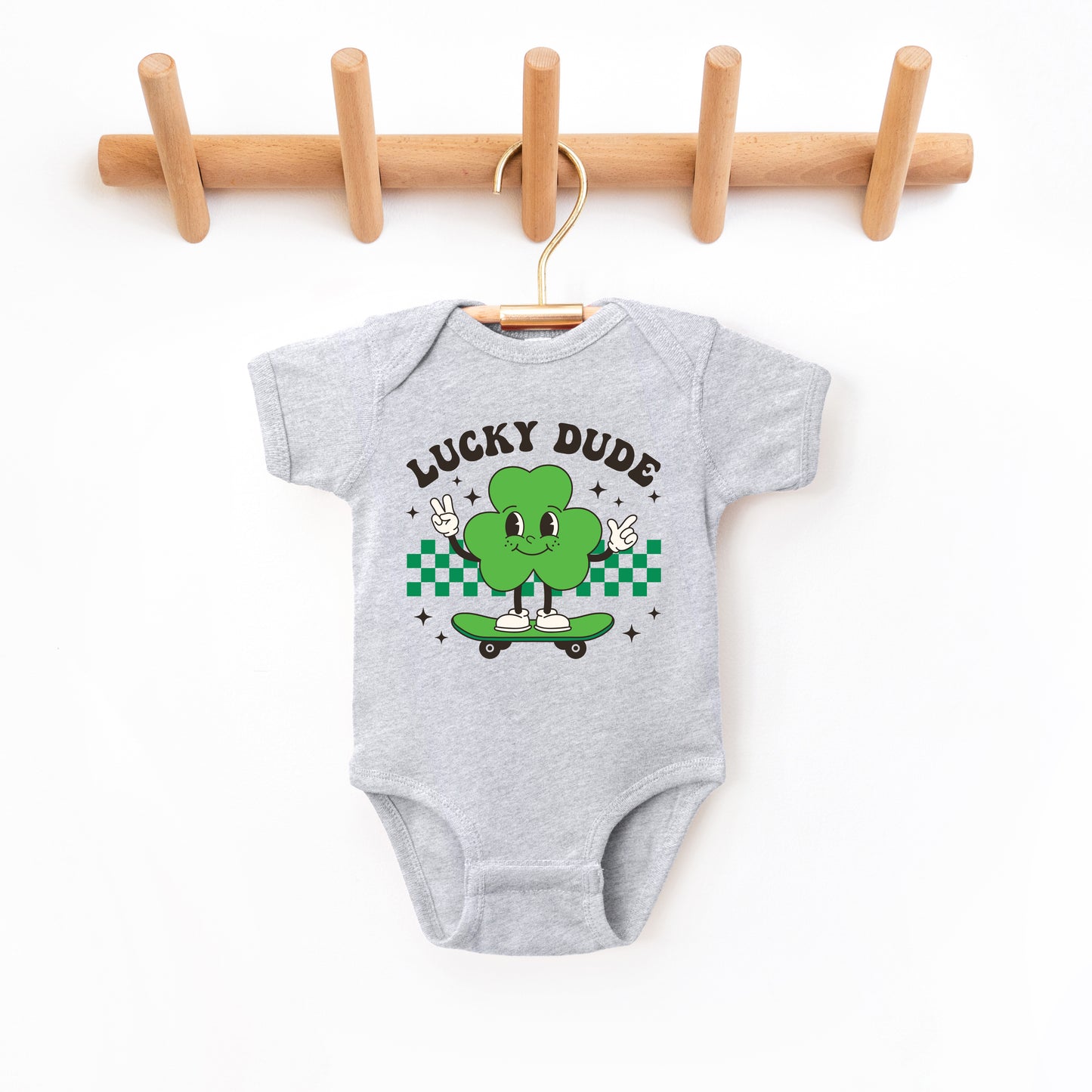 Lucky Dude Skateboard | Baby Graphic Short Sleeve Onesie