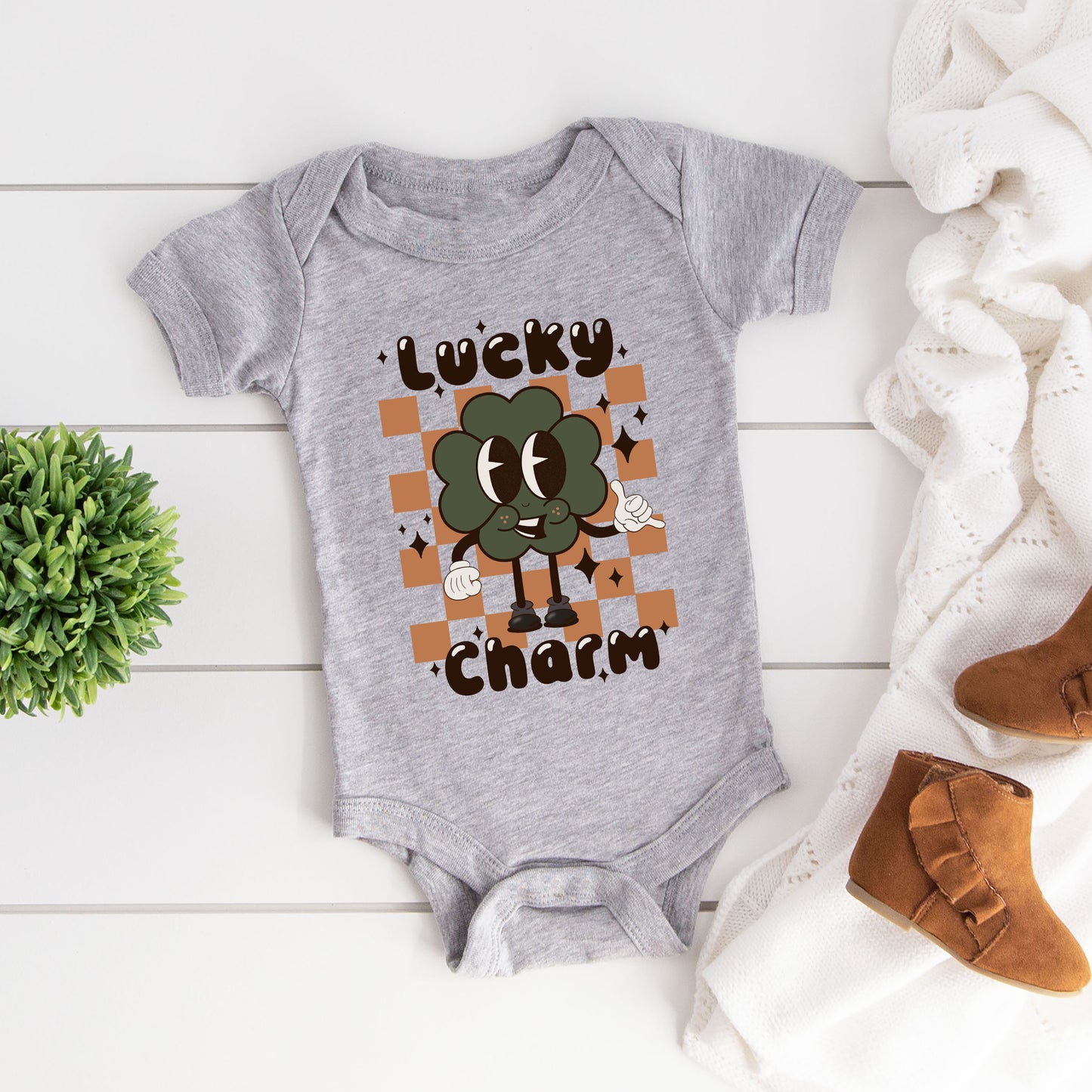 Lucky Charm Checkered | Baby Graphic Short Sleeve Onesie