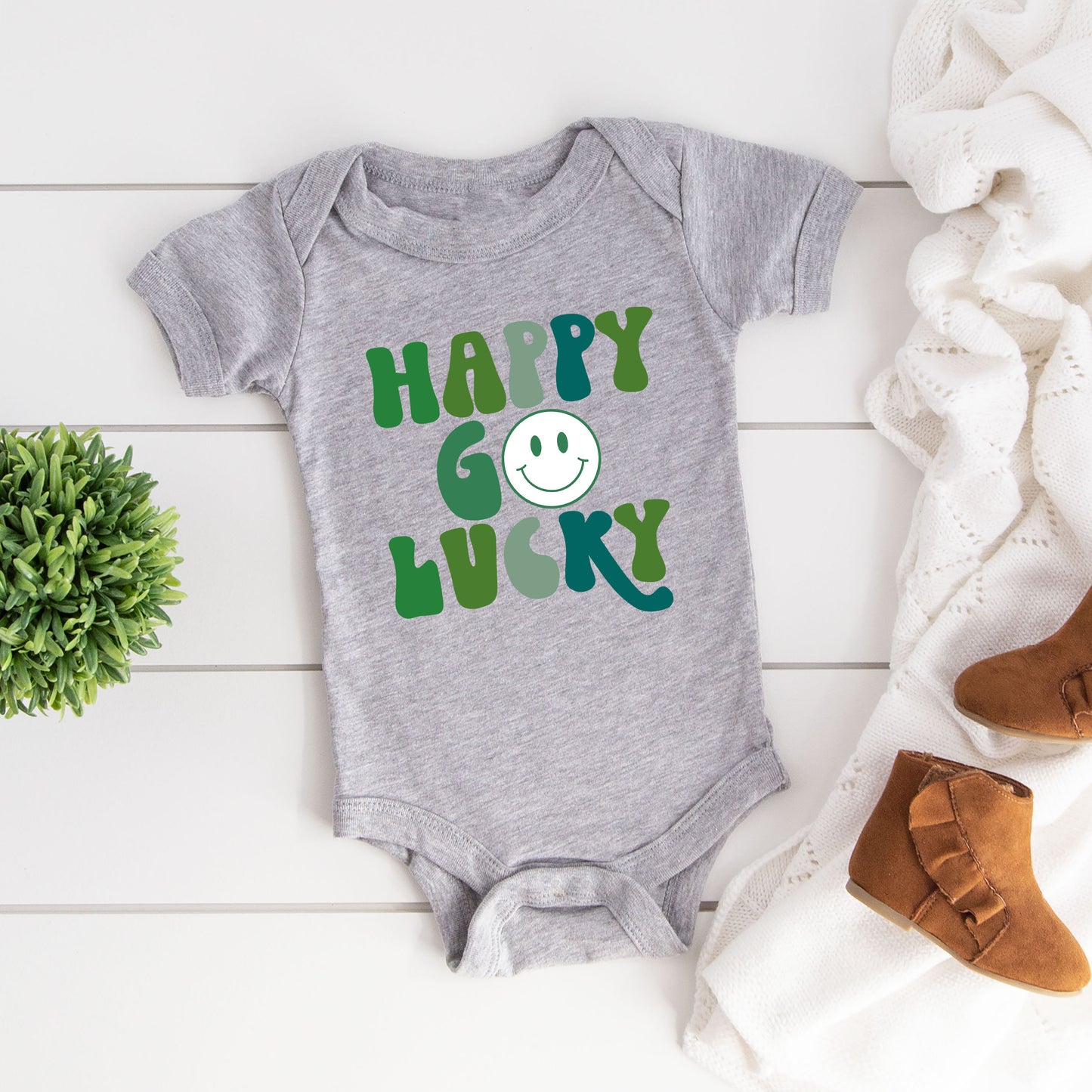 Happy Go Lucky Smiley Face | Baby Graphic Short Sleeve Onesie