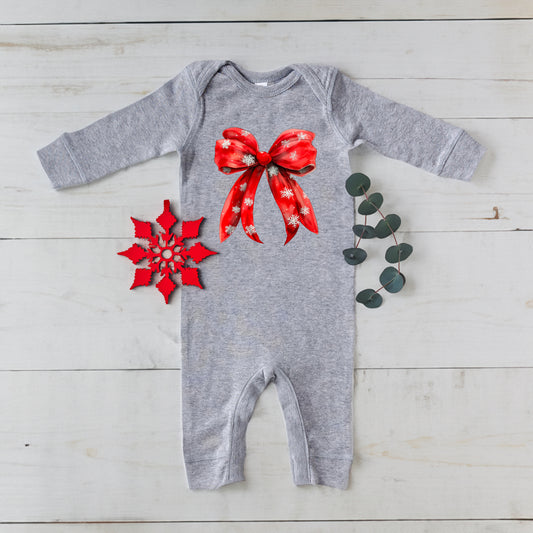 Coquette Christmas Snowflake Bow | Baby Graphic Romper