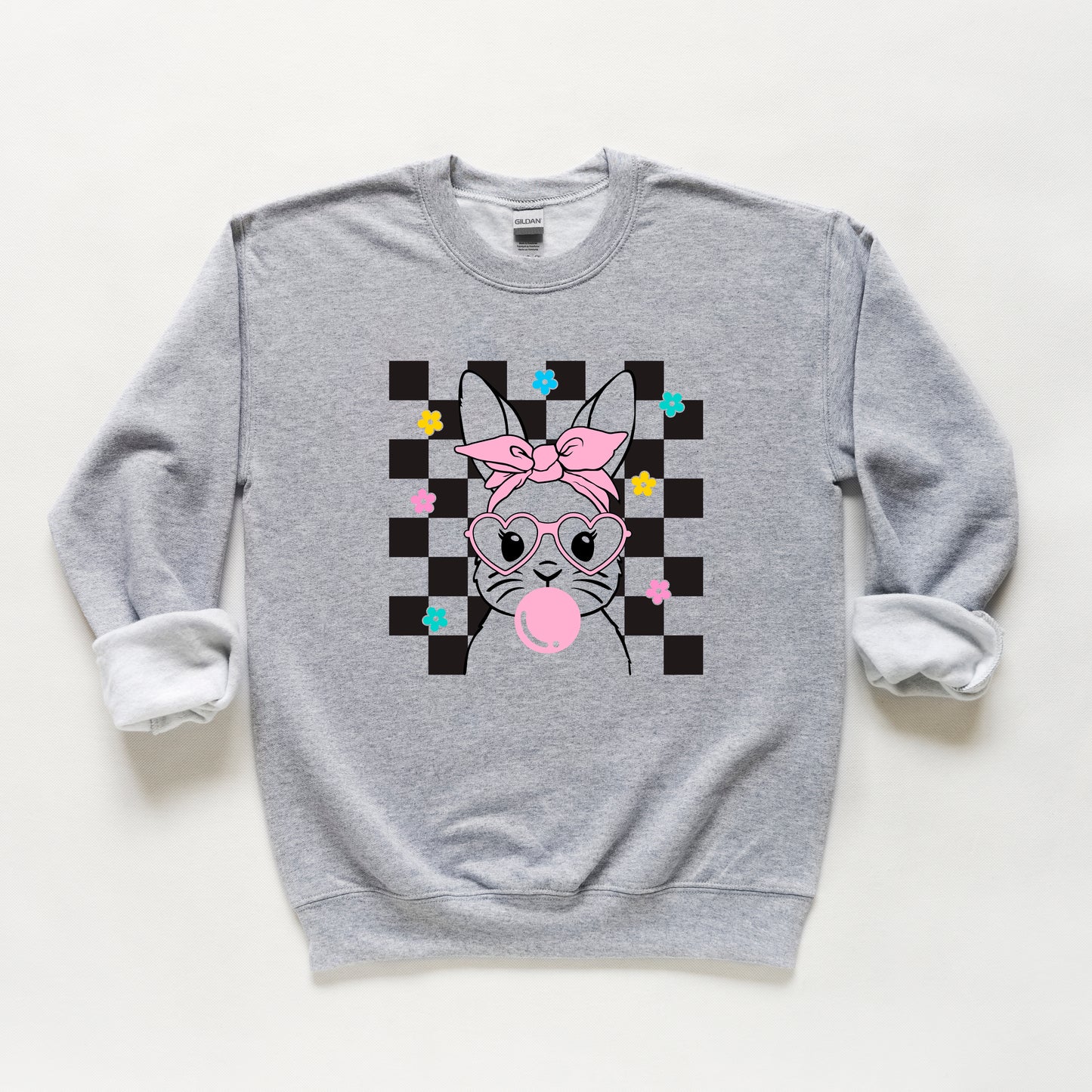 Checkered Groovy Bunny | Youth Graphic Sweatshirt